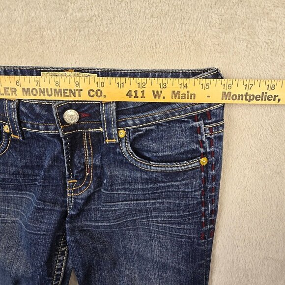 MEK Jeans Womens Size 29x32 Baltimore Denim Boot Cut Distressed Faded Whiskers - Picture 3 of 13